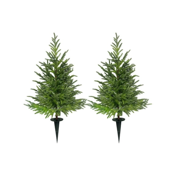 24inch Artificial Topiary Tree Set of 2 Beautiful Realistic Faux Cedar Pines Christmas Trees UV Rated Fake Shrubs for Front Porch Faux Plants Indoor and Outdoor Decor