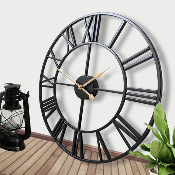 24inch Black Classic Iron Wall Clock, Silent Home Decor Perfect for Living Room, Kitchen, Study, Office, Corridor, Garden, Ideal Festival Gift