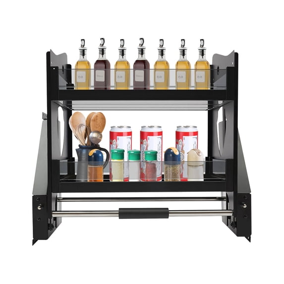 24inch Cabinet Pull Down Shelf Upper Kitchen Wall Cabinet Storage Organizer Smooth Push-pull Black Indoor Cabinet