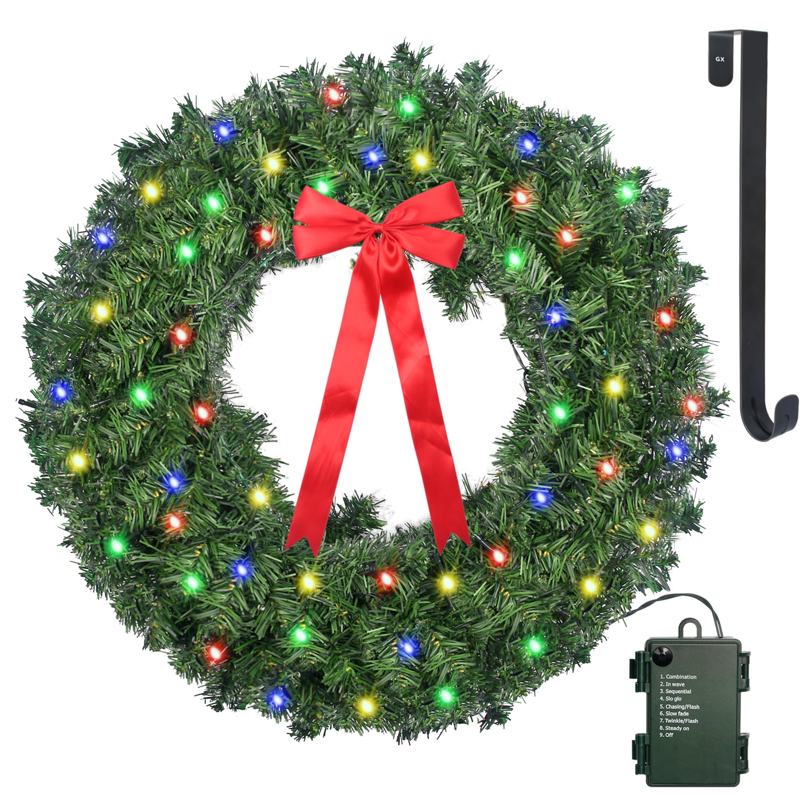 24inch Christmas Wreath Battery Operated Prelit Multicolored Lights