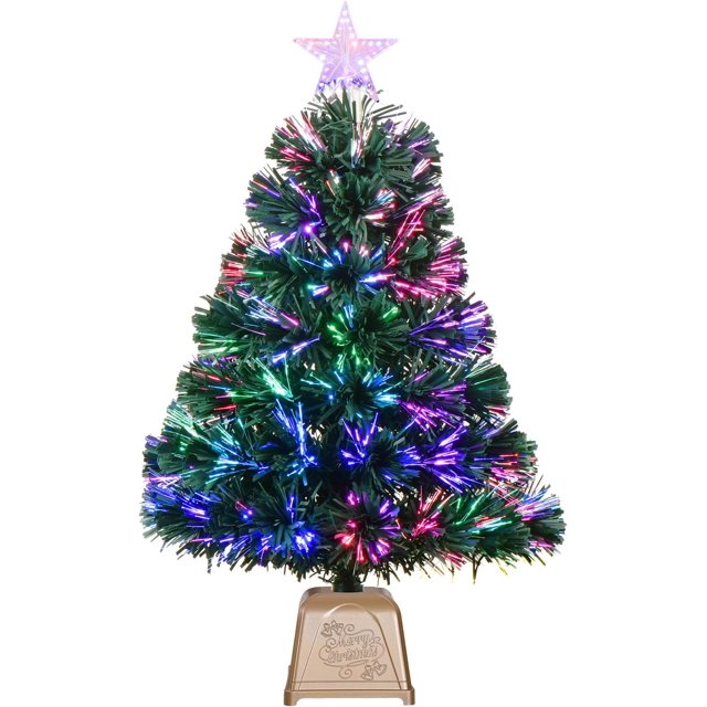 24inch Green Fiber Optic Christmas Tree,PreLit Artificial Mini