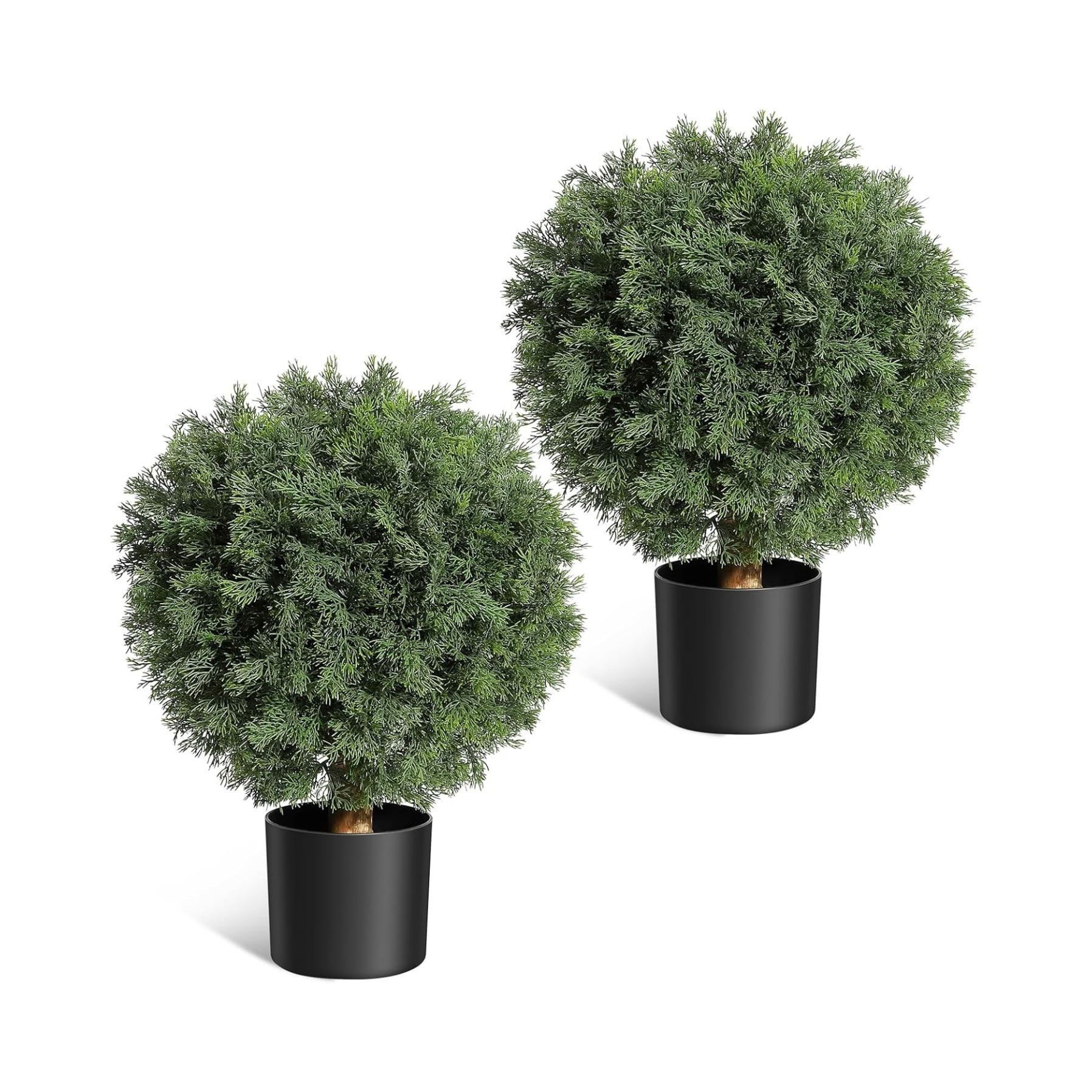 24inch Home Artificial Cedar Topiary Ball Trees with Potted, Fake Cedar Plants Artificial Shrubs Bushes Ball Tree for Front Door Porch Garden Backyard Decor (2 Pack)