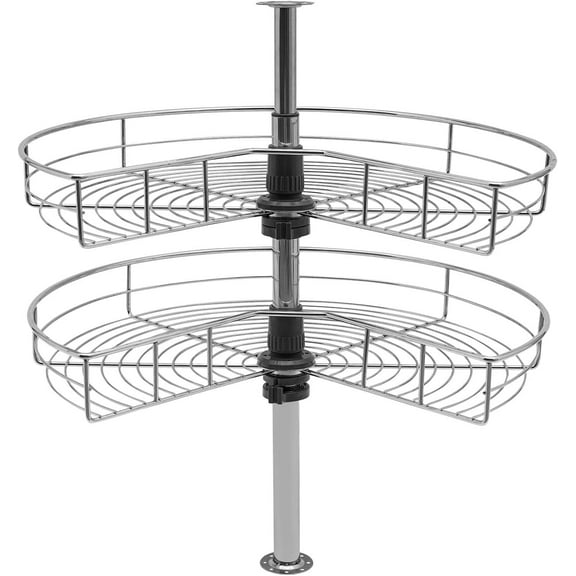 24inch Kidney Shaped Lazy Susan Corner Organizer, 2 Tier Lazy Susan Turntable for Cabinet, 270 Rotating Storage Shelf Rack, Adjustable Height 22-31inch