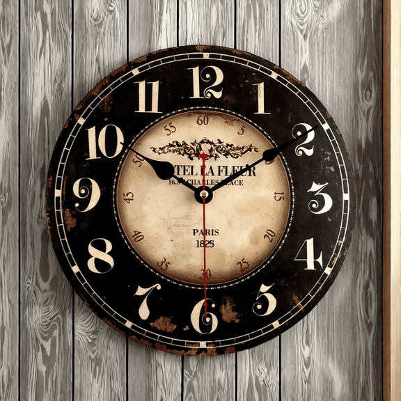 24inch Round Black Paris Decorative Wall Clock with Big Arab Numerals, Retro Wood Wall Clock for Living Room,Office and Kitchen,Colorful Quality Quartz Quiet Round Wall Clock