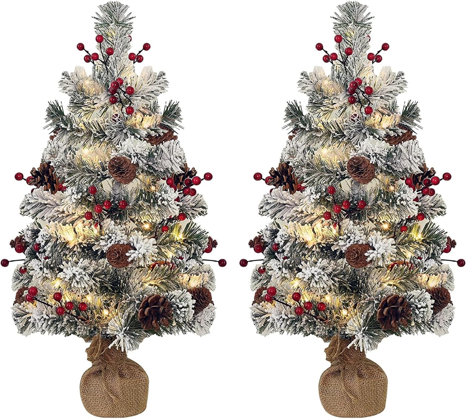 24inch Snow Flocked Christmas Tree Set of 2, PreLit Artificial