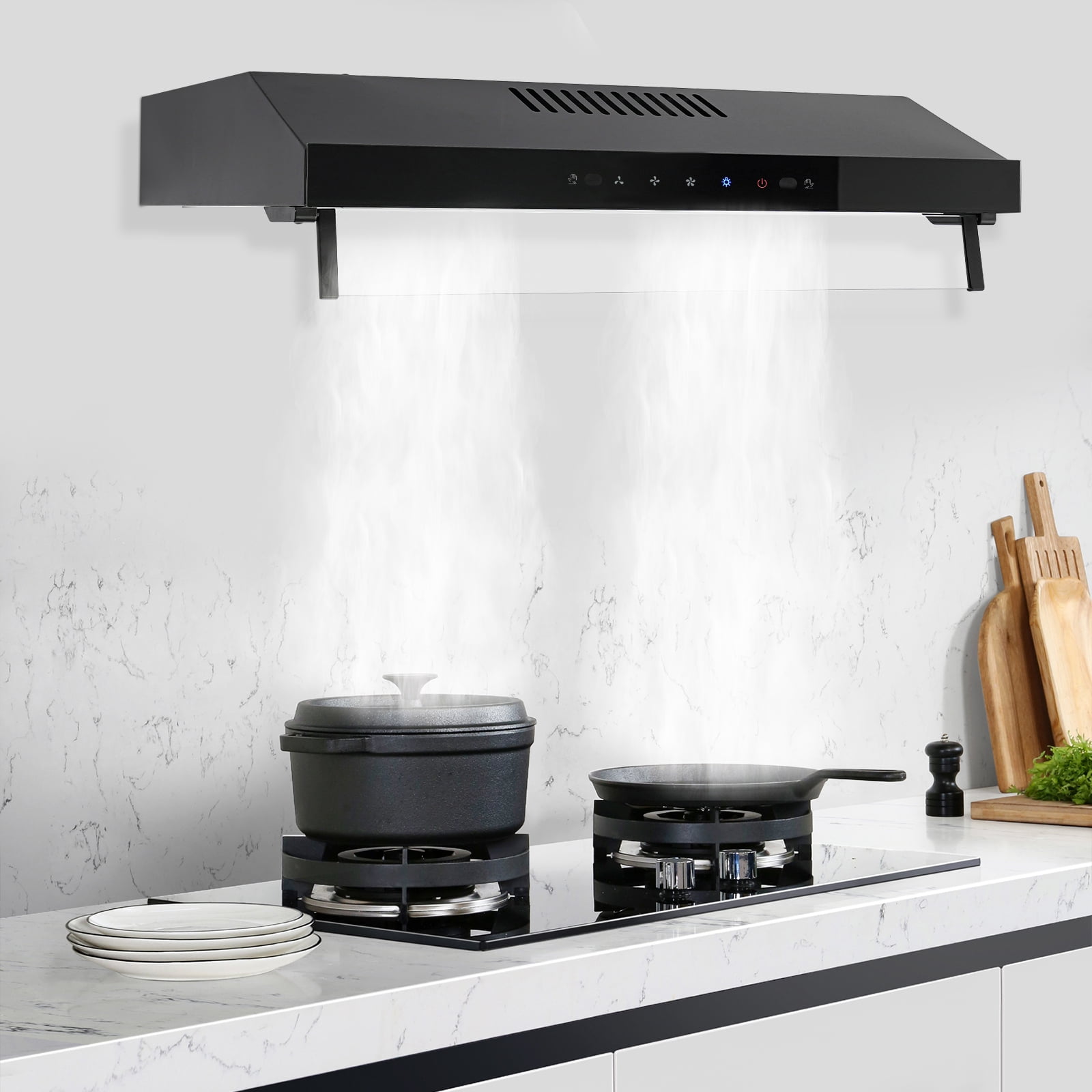 24inch Under Cabinet Range Hood Stainless Steel 900CFM Kitchen Vent Black