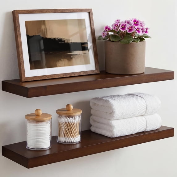 24inch Walnut Floating Shelves for Wall, High End Solid Real Wood 24in ...