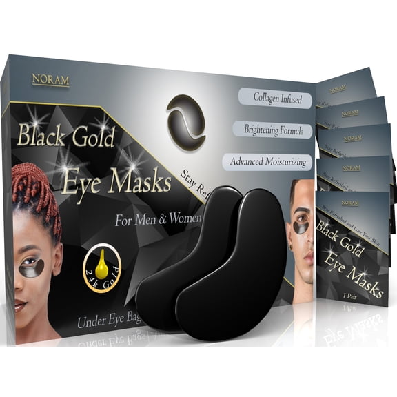 24k Black Gold Under Eye Masks (20 Pairs) by Noram | For: Puffiness, Wrinkles, Dark Circles, Under Eye Bags, Skin Brightening, Anti-Aging - Rejuvenating Eye Masks