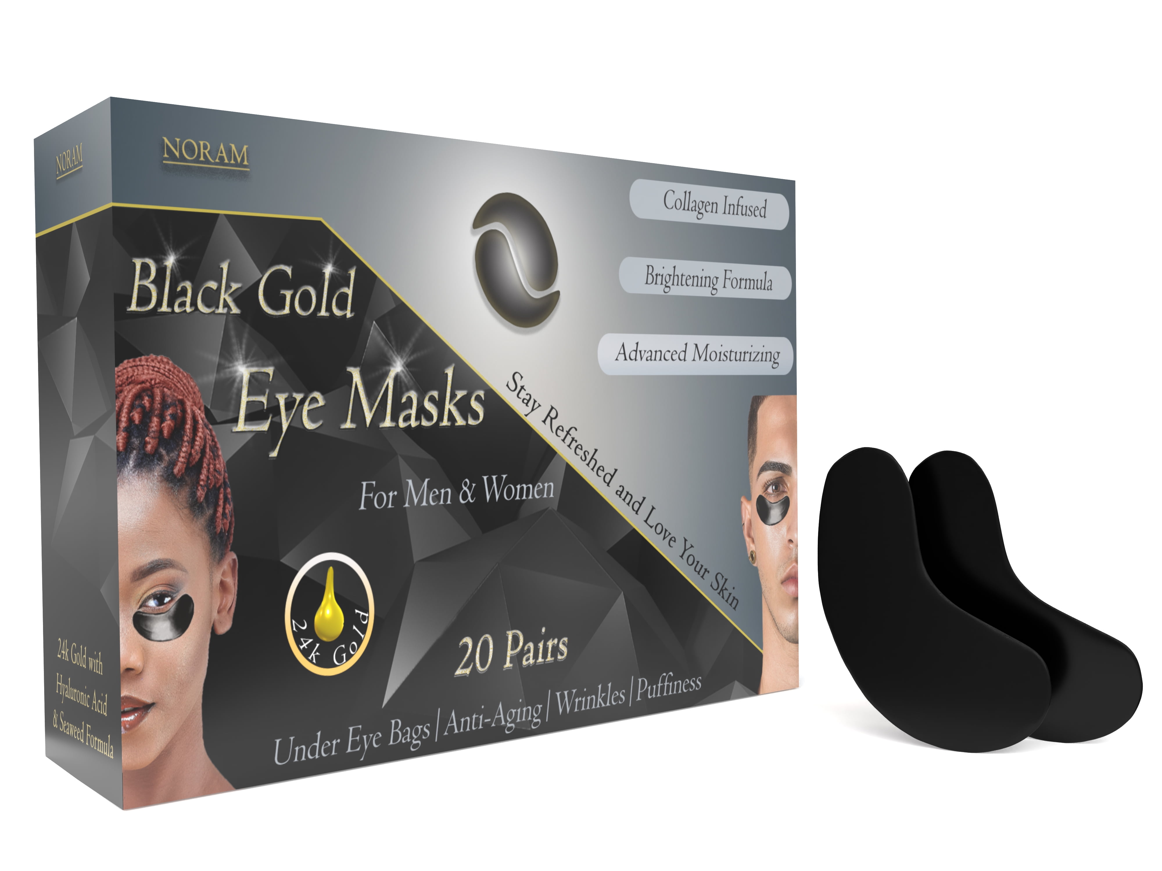 24k Black Gold Under Eye Masks (20 Pairs) by Noram For Puffiness