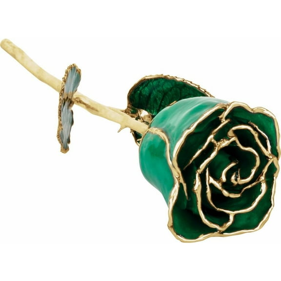 24k Gold Dipped Emerald Colored Lacquer Real Rose Valentine's Day Holiday Gift