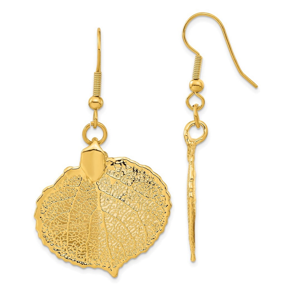 JEWELRYWEB 24k Gold Dipped Shepherd hook Aspen Leaf Long Drop Dangle Earrings 46x26mm Wide