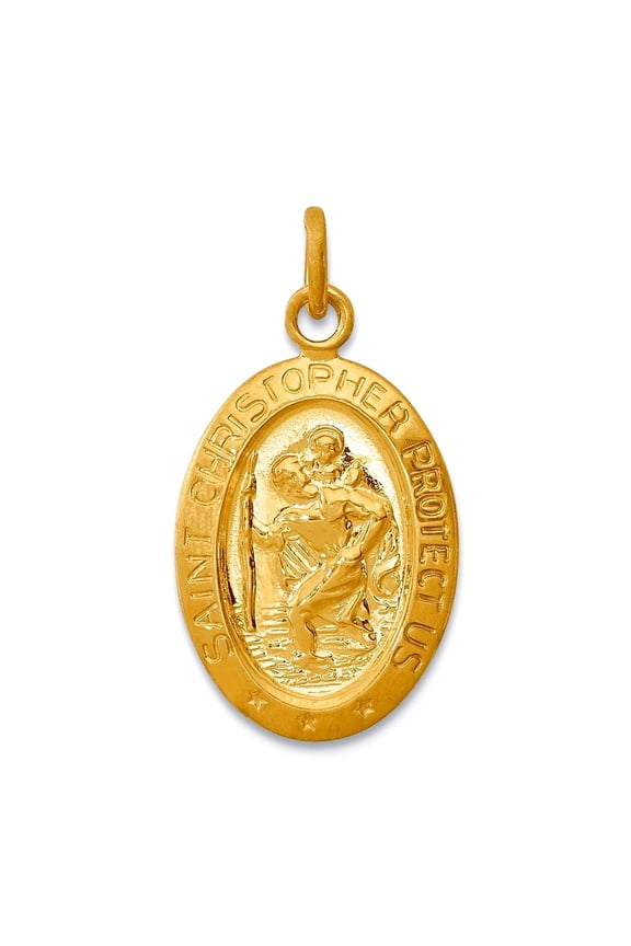 24k Gold Plated 925 Sterling Silver Solid Polished Satin Back Engravable (back only) Saint Christopher Pendant Necklace