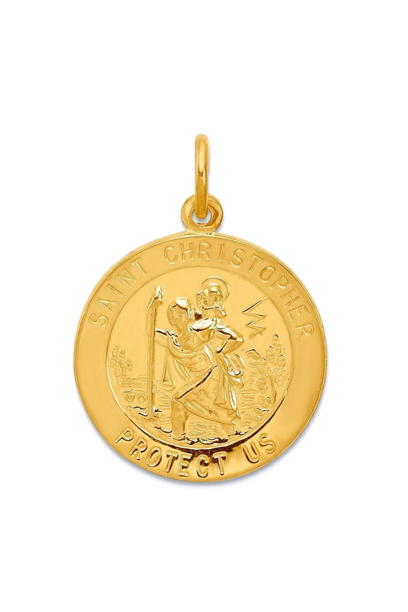 24k Gold Plated 925 Sterling Silver Solid Polished back Engravable (back only) St. Christopher Pendant Necklace 30x22mm