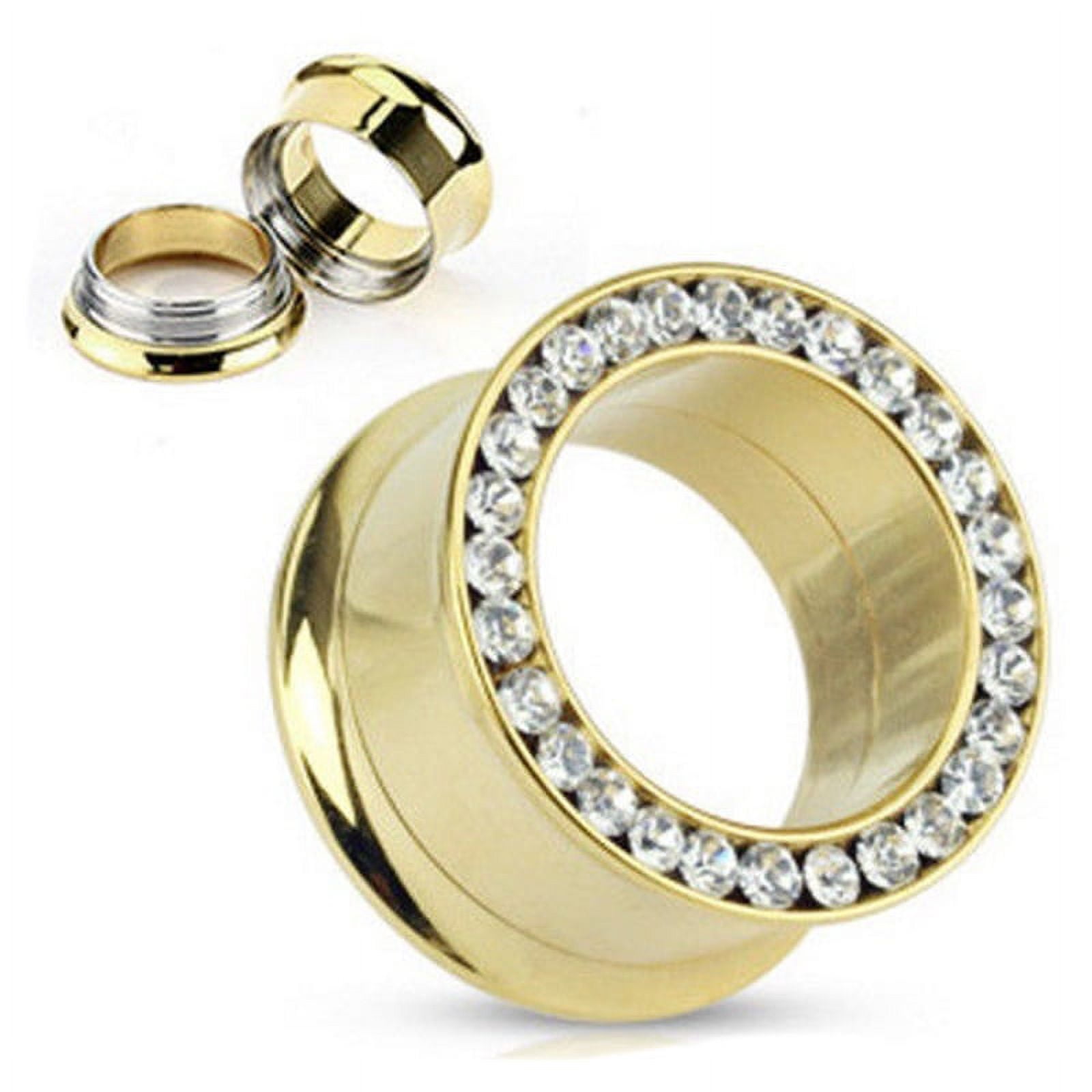 24k Gold Plated Double Flared Screw-on Plugs/Gauges/Tunnels with Clear CZ 2G (6MM) 2 Pieces (1 Pair) (A/22)