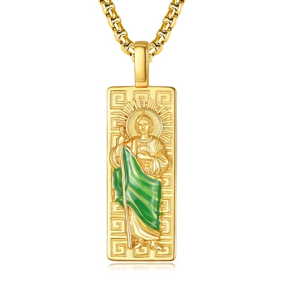TANGPOET 24k Gold Plated Saint Jude Necklace for Men Women 925 Sterling Silver San Judas Necklace Catholic Religious Jewelry