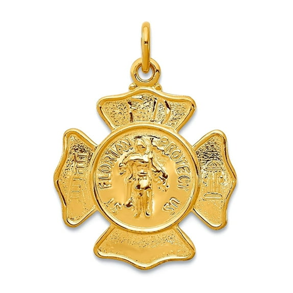 24k Gold Plated Solid Satin Back Polished and-satin Engravable (back only) Silver Saint Florian Firemans Badge Pendant N