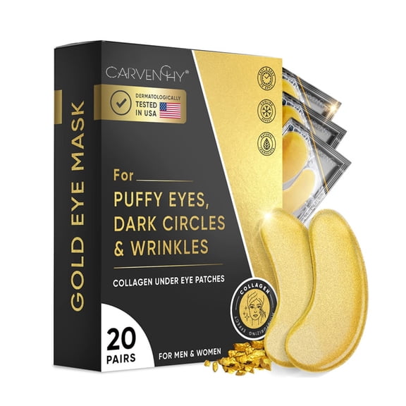 24k Gold Under Eye Patches (20 Pairs) with Amino Acids & Collagen for Puffy Eyes and Dark Circles,Eye Care for Wrinkles