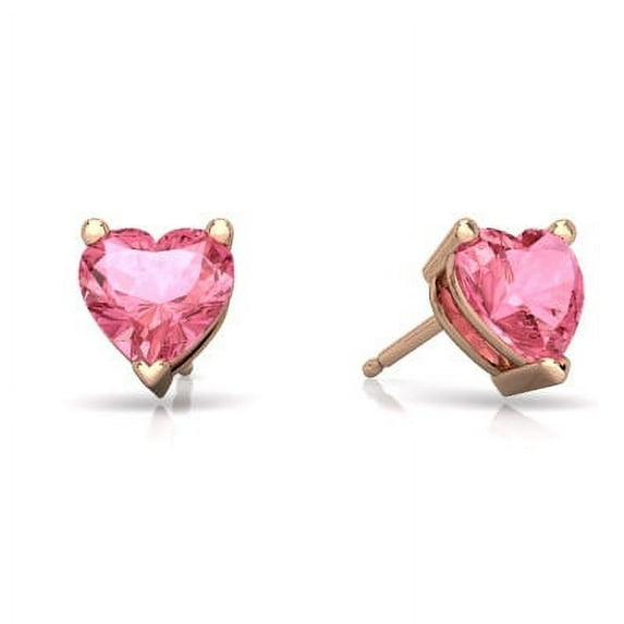 24k Rose Gold Plated 2 Cttw Pink Sapphire Heart Stud Earrings