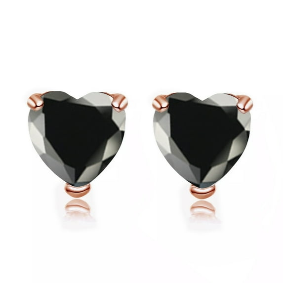 24k Rose Gold Plated Over Sterling Silver 3 Carat Heart Created Black Sapphire Stud Earrings