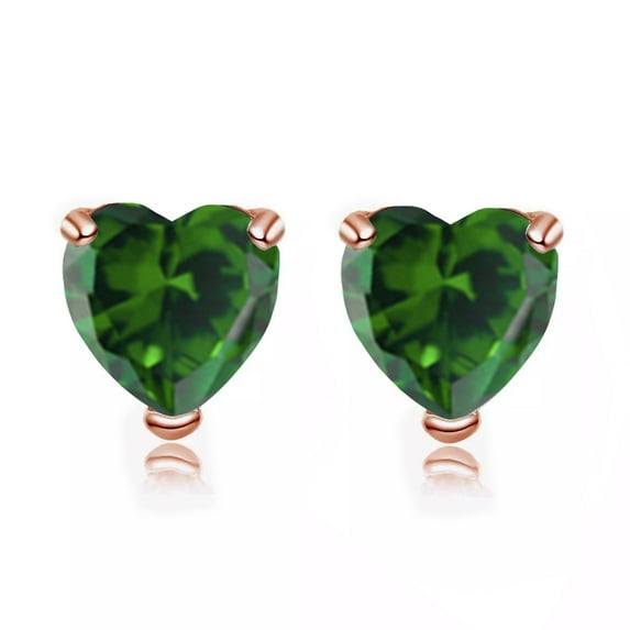 24k Rose Gold Plated Over Sterling Silver 4 Carat Heart Created Emerald Stud Earrings