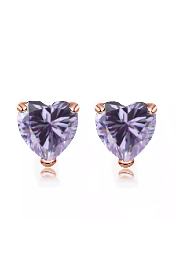 24k Rose Gold Plated Over Sterling Silver 4 Carat Heart Created Tanzanite Stud Earrings