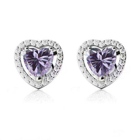 24k White Gold Plated 2 Ct Created Halo Heart Tanzanite Stud Earrings