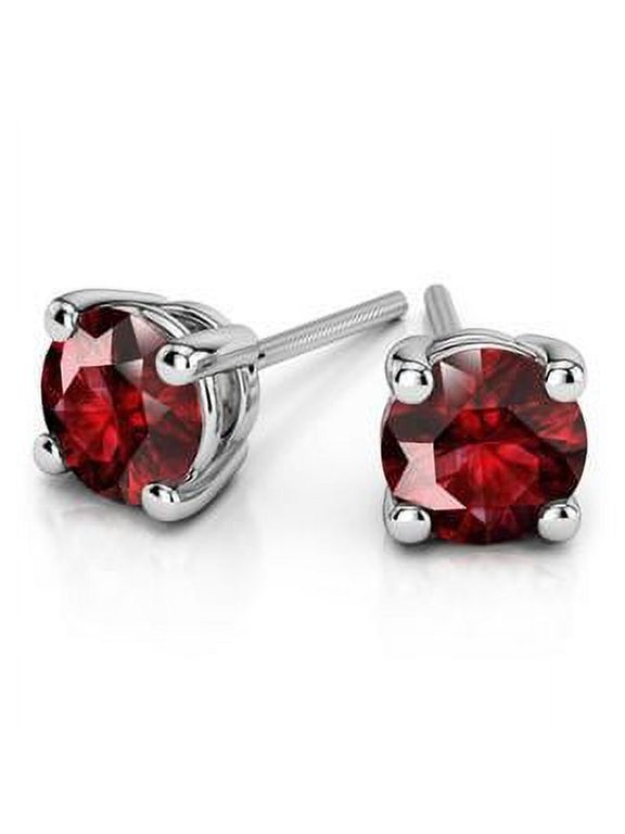 24k White Gold Plated 2 Cttw Ruby Round Stud Earrings