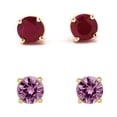 thumbnail image 1 of 24k Yellow Gold 1/2Ct Created Ruby and Pink Sapphire 2 Pair Round Stud Earrings Plated, 1 of 1