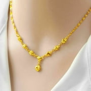 24k Yellow Gold Flower Necklace Women's Collarbone Chain 999 THAI BAHT Jewelry