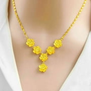NUOTAITEC 24k Yellow Gold Flower Necklace Women's Collarbone Chain 999 THAI BAHT Jewelry