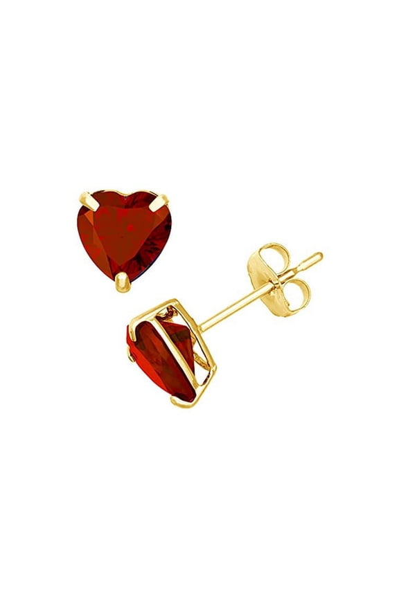 24k Yellow Gold Plated 2 Cttw Garnet Heart Stud Earrings