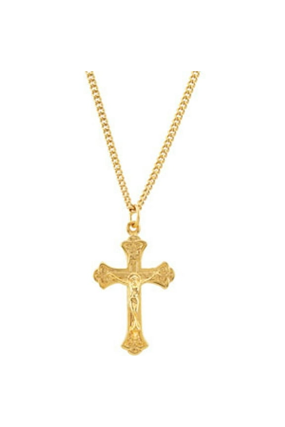 24k Yellow Gold Plated Crucifix Religious Necklace Fine Jewelry for Women Gifts for Her (36.8x22.3mm), 24"