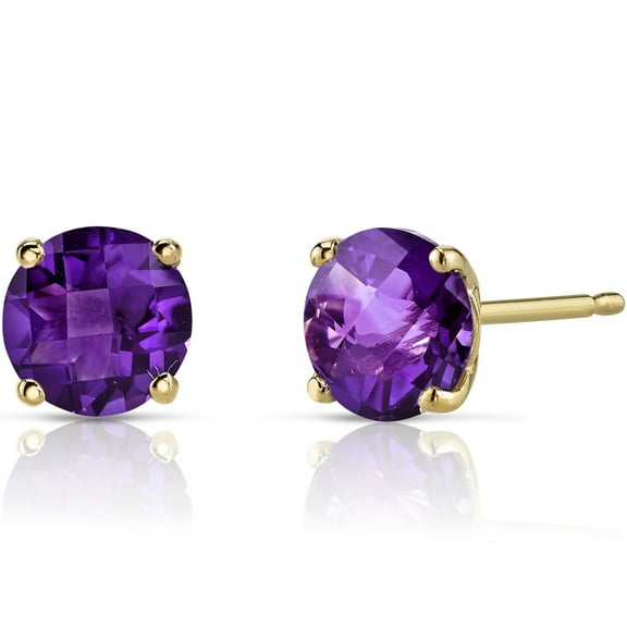 24k Yellow Gold Plated Silver Round 3 Ct Amethyst Stud Earrings
