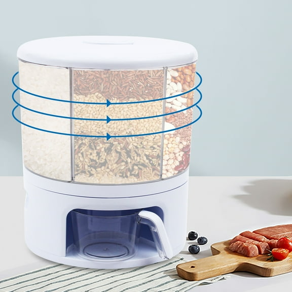 24lbs Rotable 6 Grid Beans Dispenser, Rice Dispenser Food Storage Container 6-Grid Rotating Cereal Dispenser Dry Food Container Storage