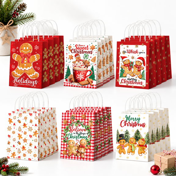 24mas Gingerbread Man Party Favor Bags With Handles