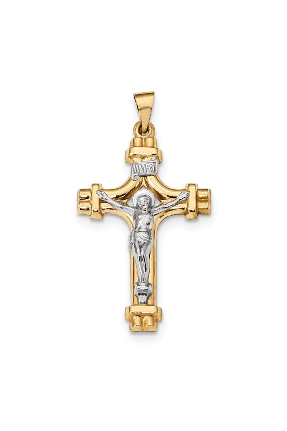 24mm 14k Two-tone Polished Inri Crucifix Pendant - 2.0 Grams