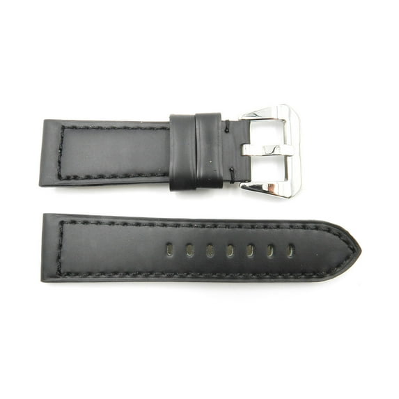 24mm Black Genuine Leather Heavy Padded Panerai Watch Strap