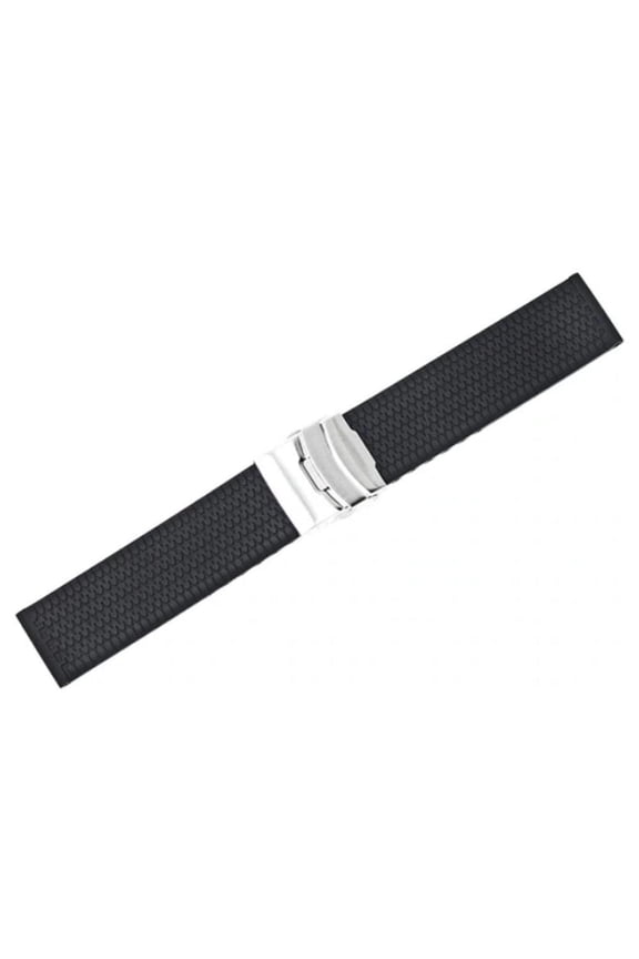 24mm Black Tread Design Silicone Deployment Watch Strap Band