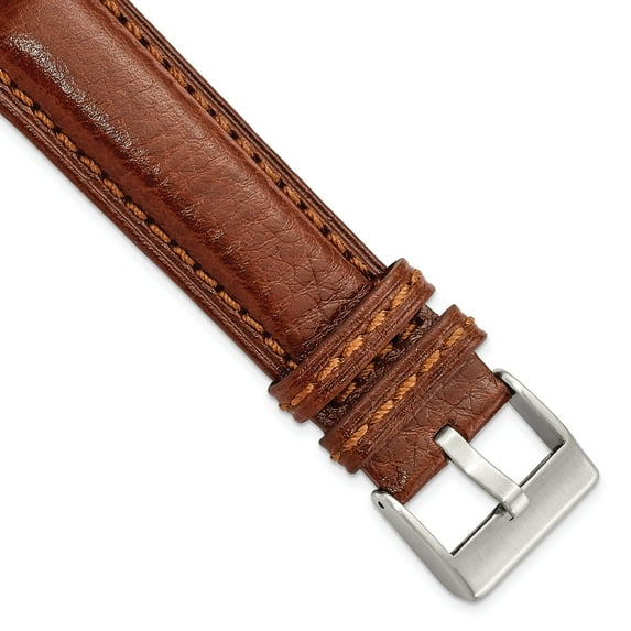 24mm Brushed Stnlss Stl Buckle Havana Belting Leather Watch Band