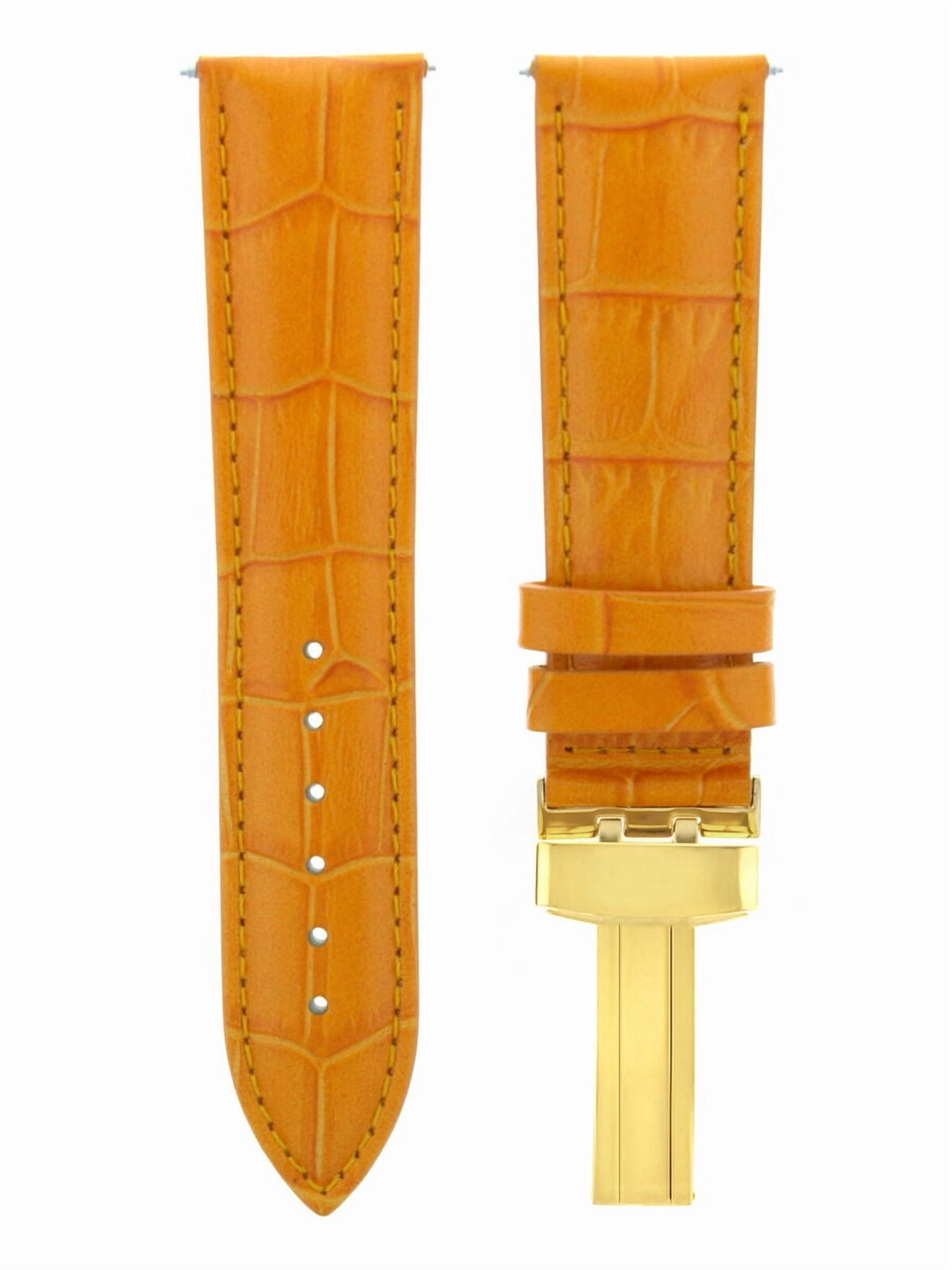 24mm GENUINE LEATHER WATCH BAND STRAP WITH DEPLOYMENT CLASP, Orange ...