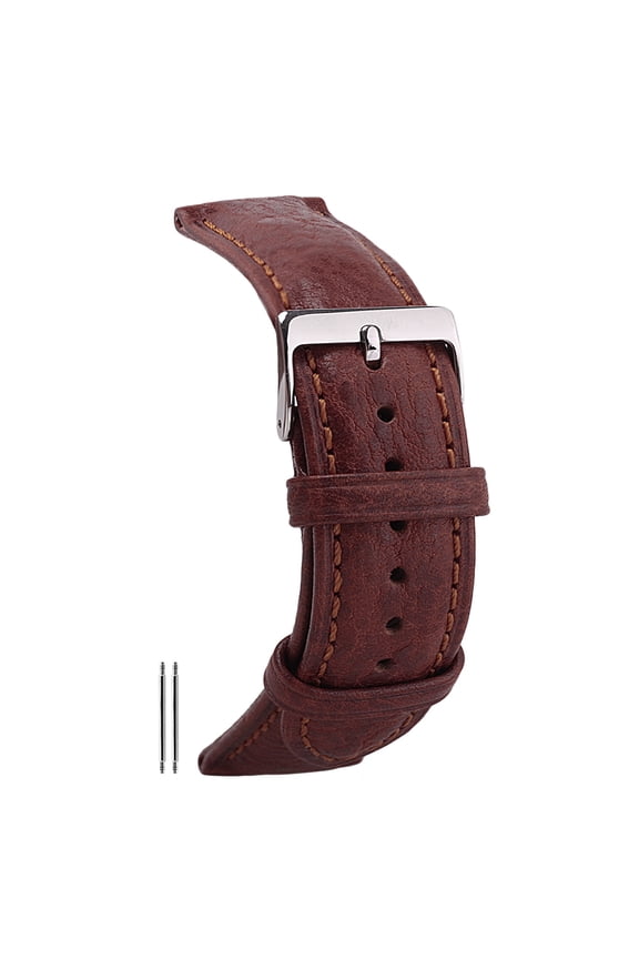 24mm Genuine Leather Watch Band Vegetable-Tanned Leather Watch Strap Stone Pattern Replacement Wrist Strap Coffee Color