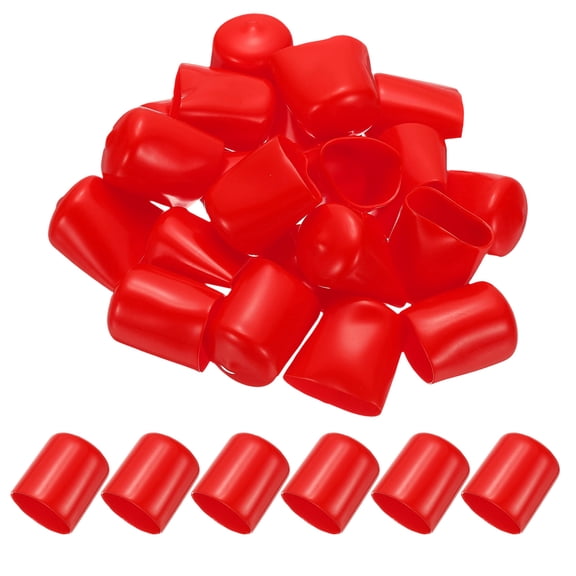 24mm ID Rubber End Caps, 35 PCS Rubber Caps High Temp Rubber Tips Screw Silicone End Caps Flexible Thread Protector for Pipes Screw Blots Tube Fishing Jigs Chair, Red