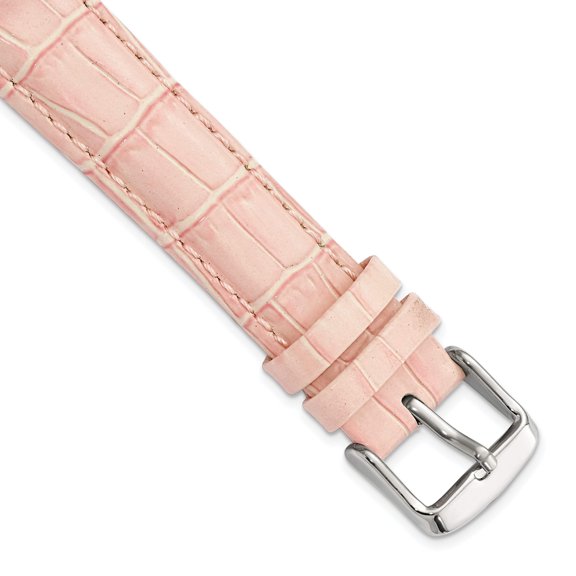 24mm Long Pink Croc Grain Chrono Slvr-tone Bkle Watch Band