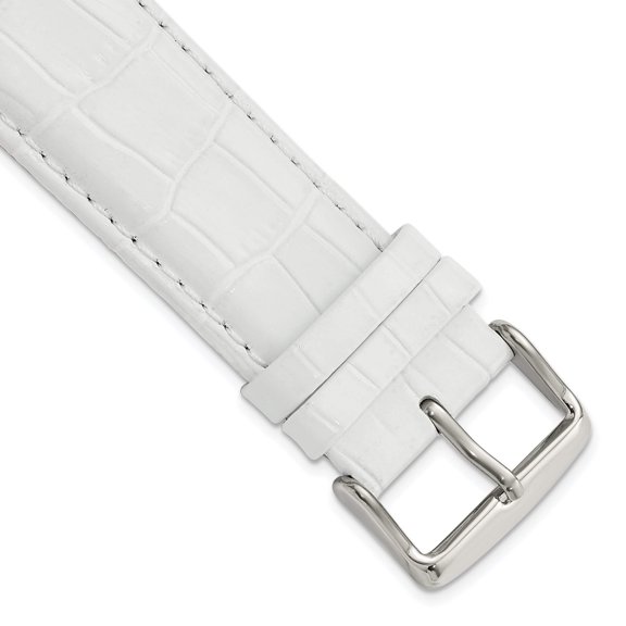 24mm Long Wht Croc Grain Chrono Slvr-tone Bkle Watch Band