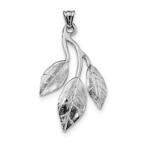 24mm Sterling Silver Rhodium-plated Leaves Branch Pendant - 3.4 Grams