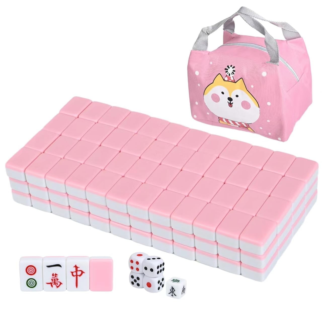 24mm Travel Mahjong Game Set Mini Cat Portable 144 Tiles 4Pcs Racks Melamine Material Mah