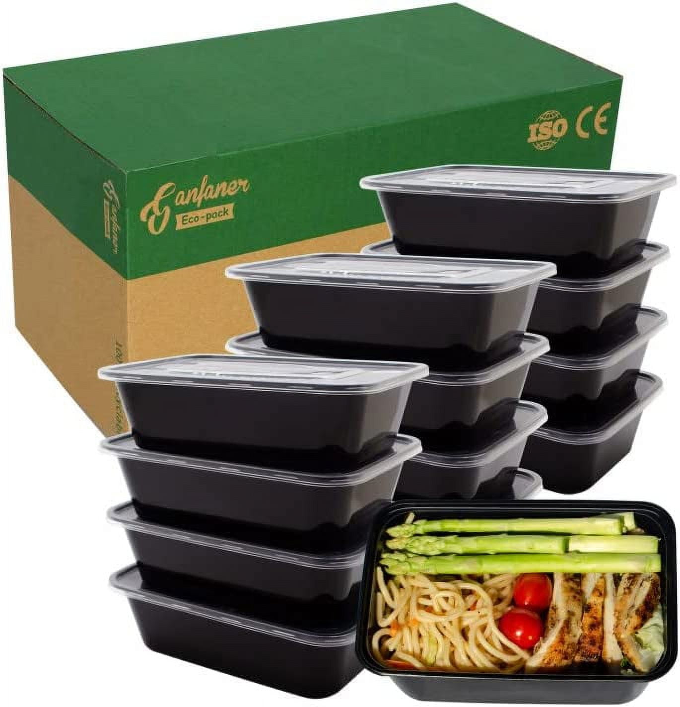 LEOBOX To Go Containers, BPA-Free Plastic Take Out Boxes with Lids 50-Pack  27oz Black Reusable Meal Prep Container for Food Storage Takeout, Hinged