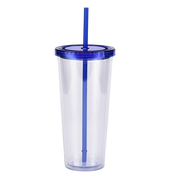 24oz Acrylic Double Wall Cup for Cold Drinks, Reusable Cups with Lids and Straws, Insulated Plastic Tumblers with Lids and Straw, Acrylic Tumblers Blue