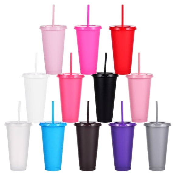 24oz BPA-Free PP Tumbler Set of 12 with Lids & Straws – Reusable Solid Color Cups for Coffee, Smoothies, Juice, Parties, Camping & Holiday Gifting