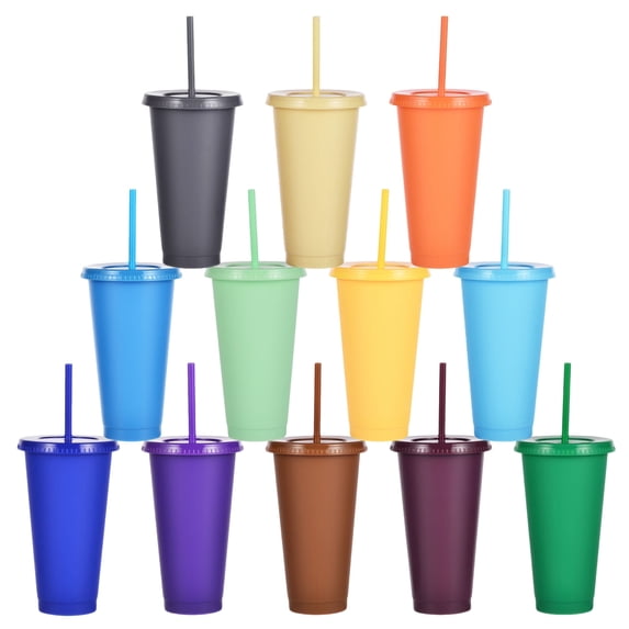 24oz BPA-Free PP Tumbler Set of 12 with Lids & Straws – Reusable Solid Color Cups for Coffee, Smoothies, Juice, Parties, Camping & Holiday Gifting